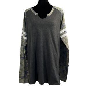 LAT Ladies Gameday Mashup Raglan Long Sleeve Tee Shirt Smoke Camo Size Large
